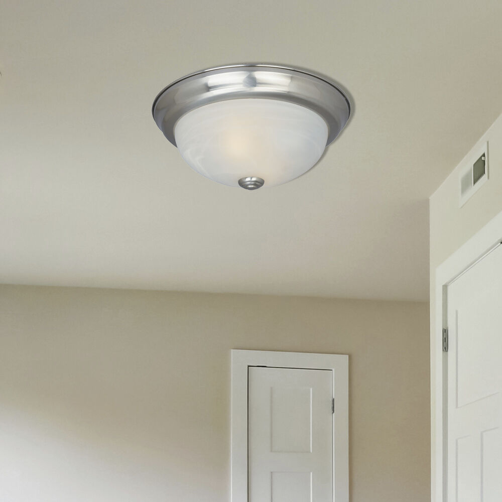 Decorative 3 Light 15 inch Satin Platinum Flushmount Ceiling Light in White Alabaster, Large
